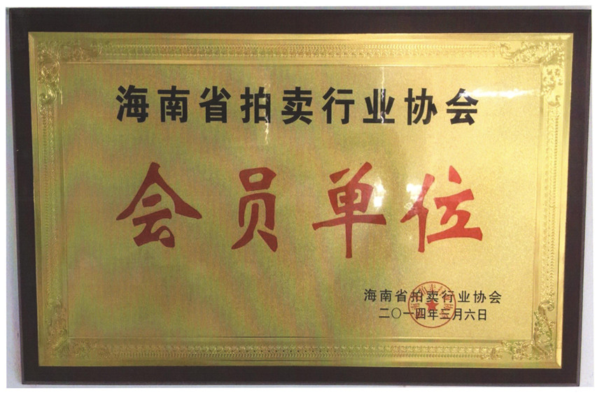 海南省拍卖行业协会会员证书
